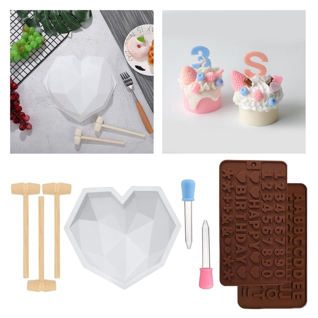 Pastel de silicona con corazón de diamante para hornear para hacer decoración de pasteles, pan, gelatina, comida preparada, Chocolate, dulces, Fondant 8 piezas BLESIY Moldes para tartas de silicona con forma de corazón