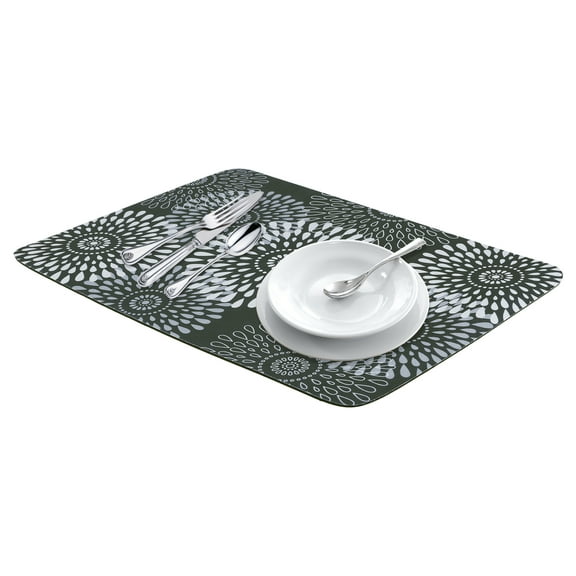 Large Diatomaceous Stone Dish Drying Mat, Floral Quick Dry Dish Drying Mats for Kitchen Counter, Dishes, Cups, and Utensils Black 15.7*11.8 inch