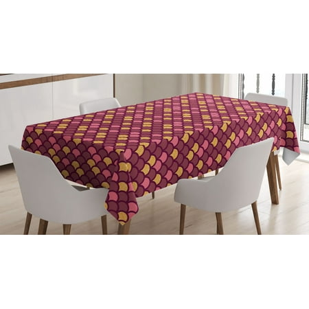 

Fish Scale Tablecloth Overlapping Arc Shapes Traditional Pattern with Modern Design Print Rectangle Satin Table Cover for Dining Room and Kitchen 60 X 90 Maroon Pink and Yellow by Ambesonne
