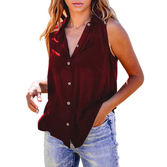 OAVQHLG3B Womens Tank Tops T shirts for women Summer Casual Turn-down Collar Leisure Sleeveless Solid Vest Tops