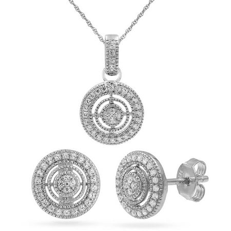 Chetan Collection 0.20 Carat T.W. Diamond 10kt White Gold Round-Shape Pendant and Earring Set