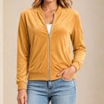 thumbnail image 4 of Kukoosong Women's Velvet Bomber Jacket, Long Sleeve Full Zip Up Stand Collar Velour Coat with Pockets, Slim Casual Lightweight Outerwear for Spring Fall Daily Wear, 4 of 7