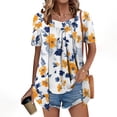 thumbnail image 2 of Zwiiyzr Women Short Sleeve Print Tops Loose Pleated Fake Two Piece Layered Blouse Shirt Hide Belly Tunic Tops E-Multicolor (L), 2 of 5