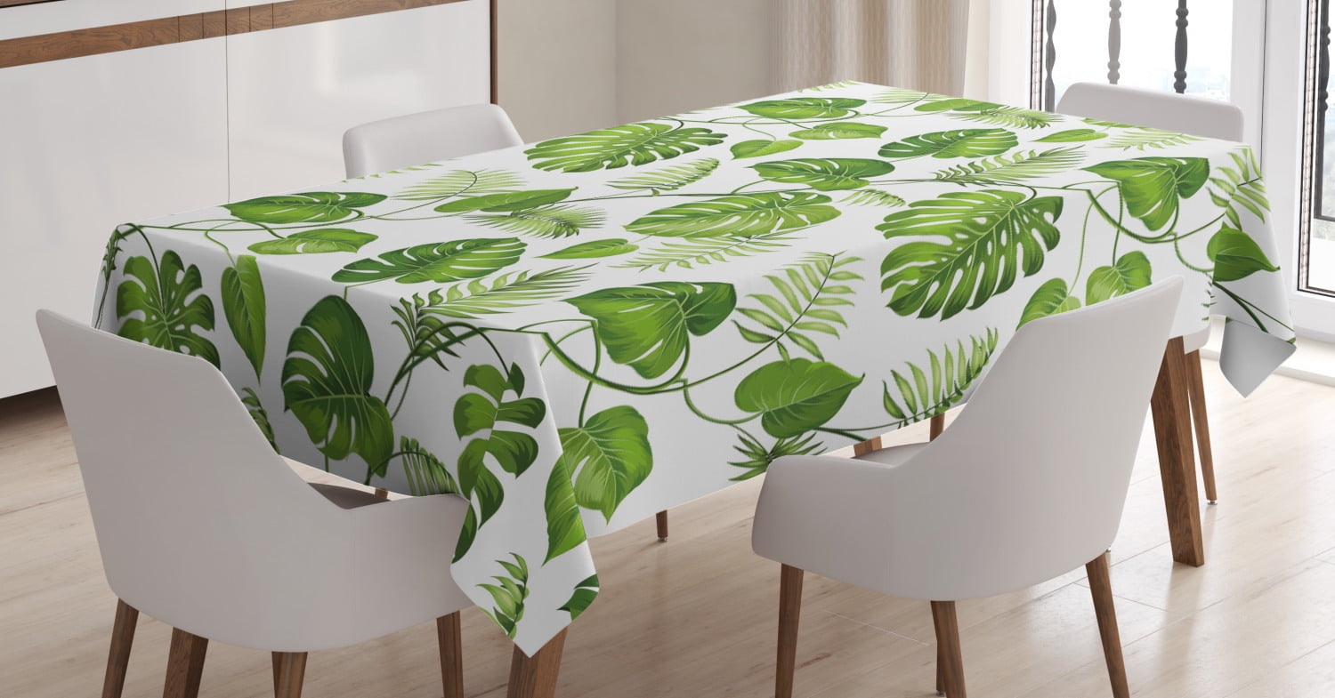 Leaf Tablecloth, Brazilian Rainforest Foliage Nature Ivy Swirls Palm