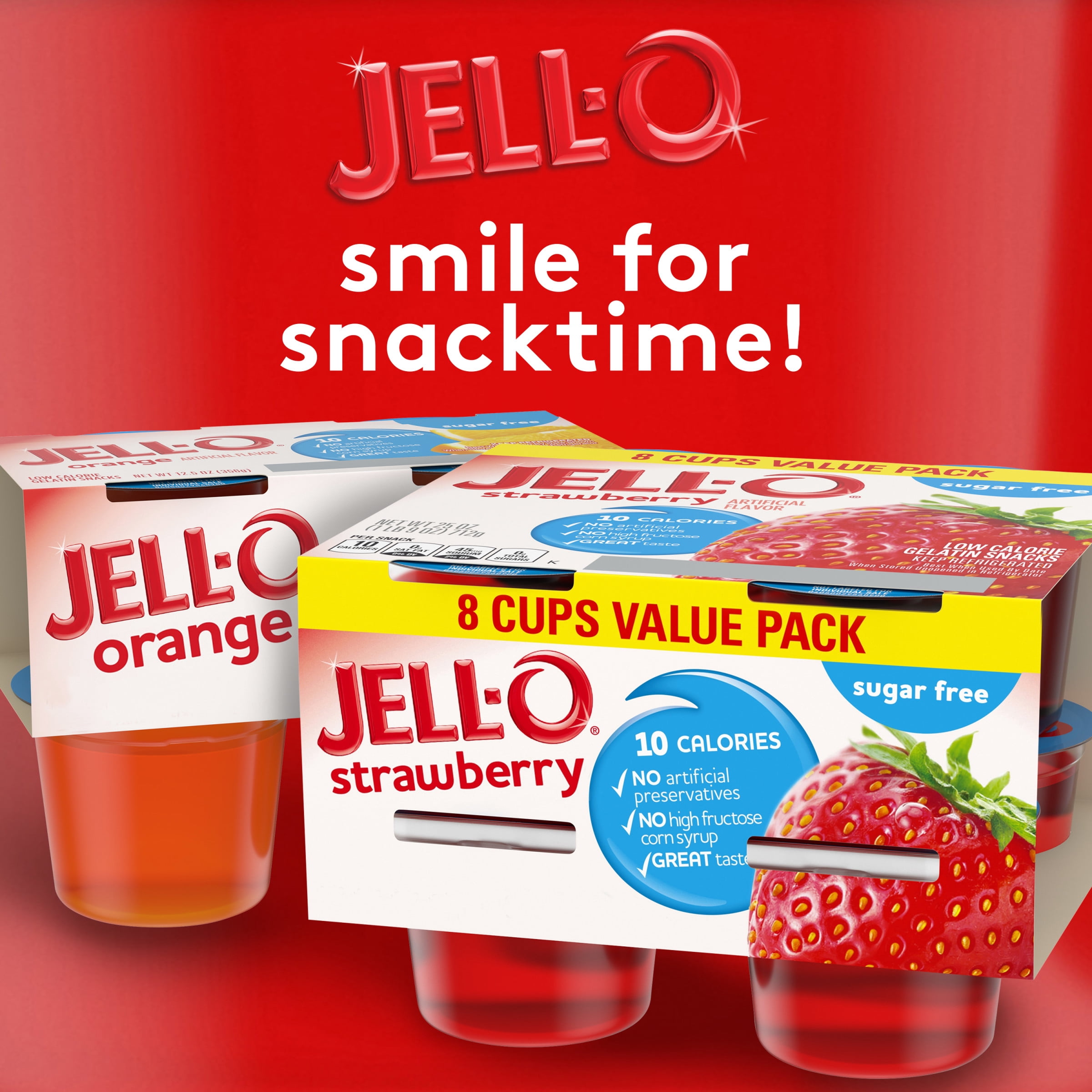 Jell O Sugar Free Ready To Eat Strawberry Gelatin Cups 8 Ct Package Walmart Com Walmart Com