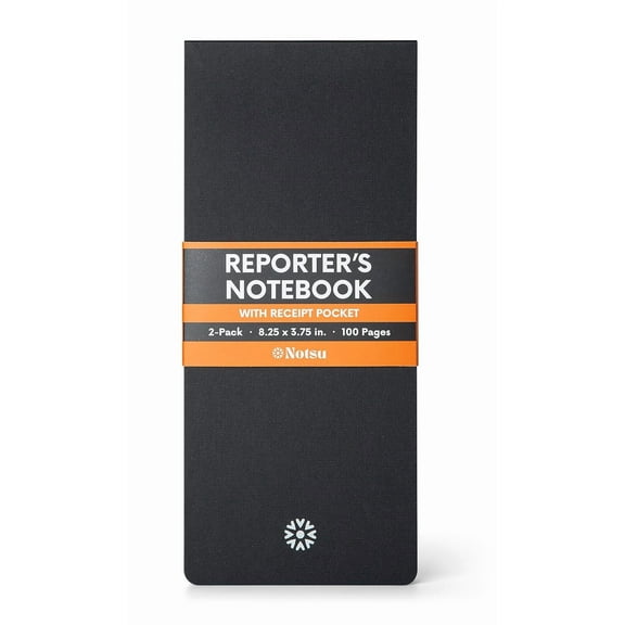 Notsu Reporter's Notebooks 2-Pack | Black Pocket Spiral Reporter Notepads for Journalist, Police, Detective, Field Note Taking | 100 Pages of 120 gsm Thick Paper, 3.75" x 8.25"