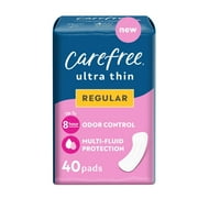 CAREFREE Ultra Thin Regular Pads Without Wings, 40 Count, Multi-Fluid Protection For Up To 8 Hours, With Odor Neutralizer