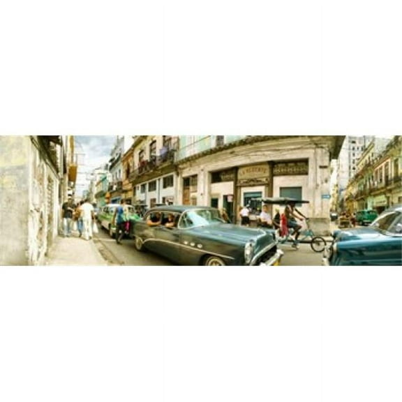Panoramic Images PPI148922L Old Cars On A Street Havana Cuba Poster Print, 36 x 12
