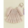 thumbnail image 4 of Faithtur Tenue d'Automne pour Filles, Robe à Manches Longues Col Carré à Carreaux avec Bandeau Ensemble 2 Pcs, 4 of 9