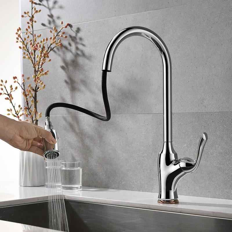Brushed solid stainless steel NO Lead Pull Down spray function kitchen tap mixer 