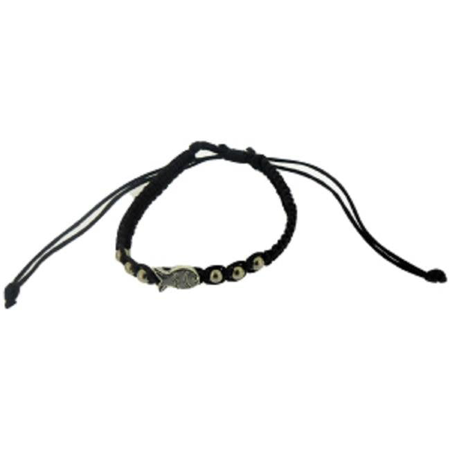 Black Adjustable friendship bracelet in cotton string and gold plated on silver beads at the center 