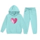 thumbnail image 4 of Conjunto de sudadera con capucha de manga larga para niños con estampado en forma de corazón y pantalones deportivos con lazo en las piernas, conjunto deportivo informal de dos piezas para niños, poli, 4 of 5