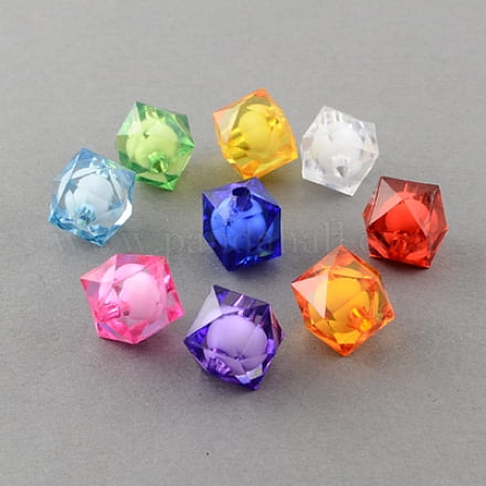 Transparent Acrylic Beads Bead in Bead Faceted Cube Mixed Color 8x7x7mm Hole: 2mm about 200pcs/50g 50g