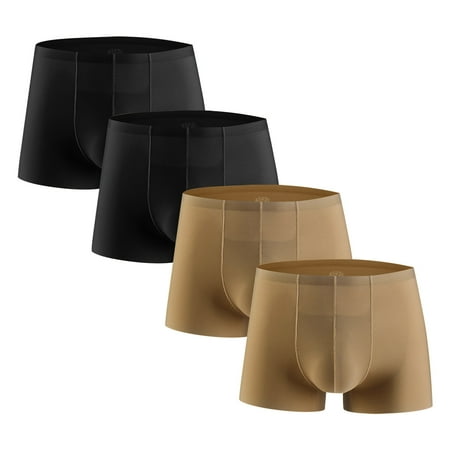 Under 25 Men s 4PC Ice Silk Traceless Quick-Dry Loose Breathable Elastic Exercise Home Underwear Comfortable Flat Angle Briefs Winter Wrapping|100%Polyester Brown Sopatenor