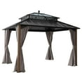 thumbnail image 3 of Sunjoy 12x10 ft. Outdoor 2-Tier Roof PC Top Rectangular Gazebo,Kingston Series ,WoodGrian, 3 of 19