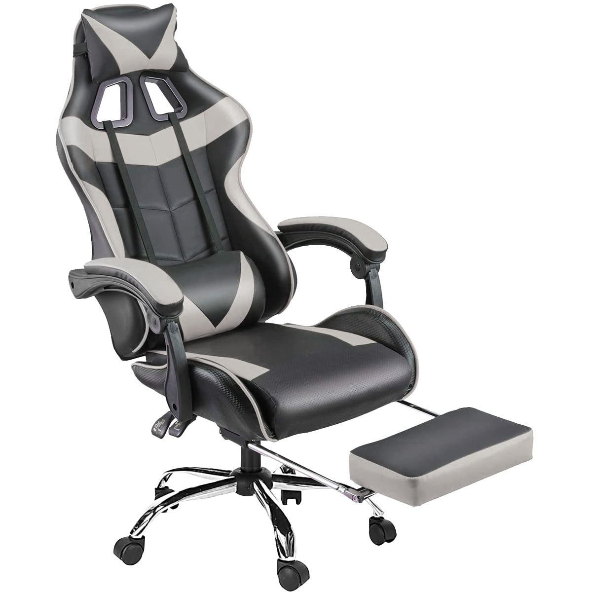 Gaming Chair Racing Style Office Chair Swivel Rocker Recliner Computer Chair Leather High Back Ergonomic Computer Desk Chair with Footrest Black,2 
