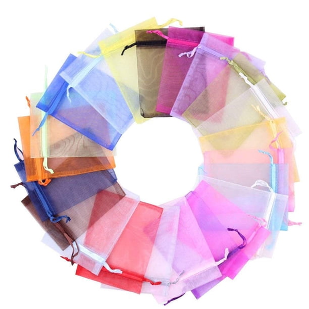 100 piezas Bolsas de organza transparentes Bolsas de gasa con cordón Bolsas de joyería Bolsas de embalaje Bolsas de regalo Bolsas de dulces portátiles Color mezclado