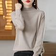 thumbnail image 5 of Gyexs Fall Sweaters for Women Long Sleeve Crew Neck Travel Hiking Tee Knit Loose Thin Fall Winter Sweater Blouse Womens Fall Clothes, Khaki, Size M, 5 of 7