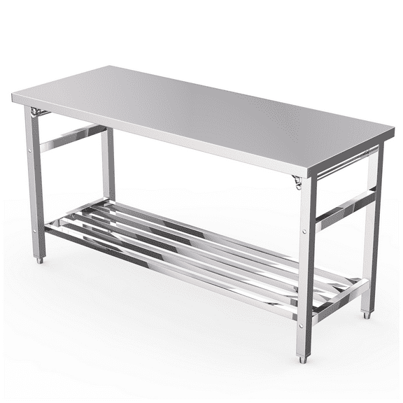 Mescukay 60" x 24" Stainless Steel Folding Table, Heavy-Duty Commercial Prep Table for Kitchen, Restaurant & Home, 500 LBS Capacity with Adjustable Undershelf, Easy to Assemble