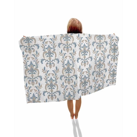 Blue Tan Flower Beach Towels Oversized Super Absorbent, Abstract Vintage Ethnic Tribal Boho Lightweight Bath Towel Quick Dry Sets For Bathroom/Pool/Rv Camping/Beach Play/Gym Room/Picnic 23"x47"