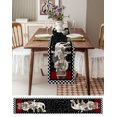thumbnail image 3 of Table Runner Dresser Scarves 72 Inch Long, Abstract Chef Retro Flower Texture Linen Dining Table Runners Black and White Lattice Tabletop Scarf for Wedding Holiday Party Kitchen, 3 of 7