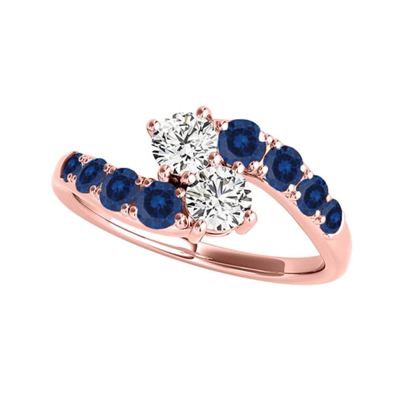 Aonejewelry 1CT. Two Stone Sapphire and Diamond Engagement Ring Crafted In 14k Rose Gold