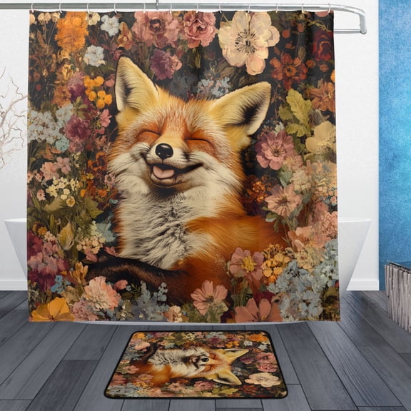 BZSMCE Shower Curtain and Bath Accessory Set,Fox in Flowers Pattern