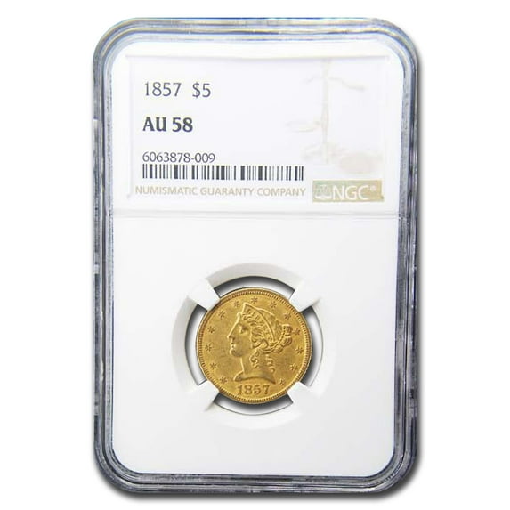 1857 $5 Liberty Gold Half Eagle AU-58 NGC