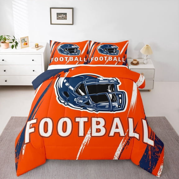 Erosebridal Teens Eat Sleep Bedding Sets Twin with Comforter, Vintage Soccer City Duvet Insert, Football Rugby Decor, Lightweight