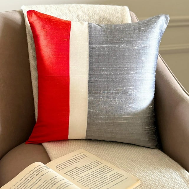 The HomeCentric Throw Pillow Cover, Decorative Orange & Grey Pack of 2, 18"x18" (45x45 cm) Throw Pillows, Silk Color Block Patchwork Throw Pillows For Sofa, Patchwork - Splendour Orange