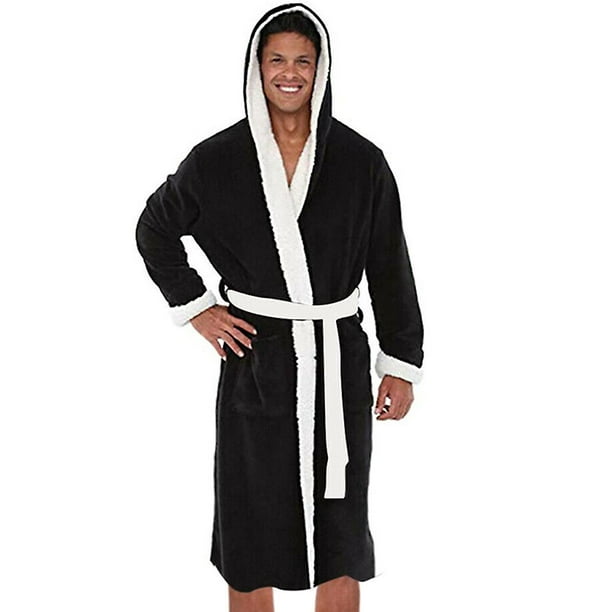Mens Luxury Fleece Hooded Bath Robe Dressing Gown Housecoat Towelling  Nightwear
