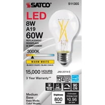 8W - A19 LED - Clear - 3000K - Medium base - 120V - 6-Pack