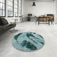 thumbnail image 4 of Ahgly Company Machine Washable Indoor Round Abstract Greenish Blue Green Area Rugs, 5' Round, 4 of 7