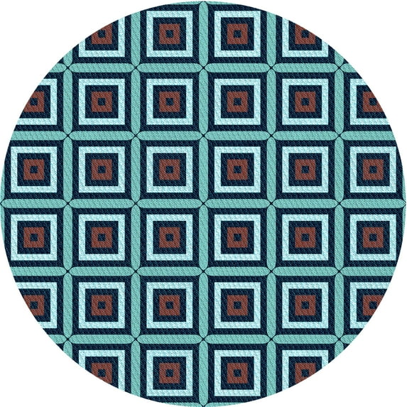 Ahgly Company Machine Washable Indoor Round Transitional Deep-Sea Blue Area Rugs, 5' Round