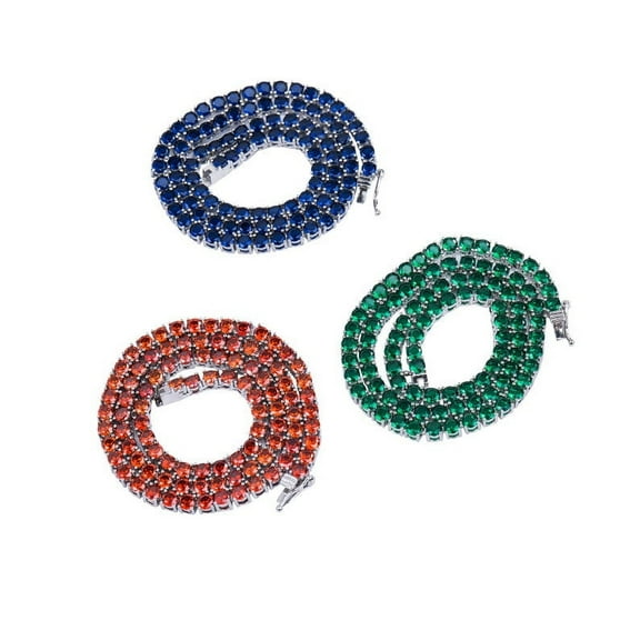 925 Silver Tennis Necklaces and Simulated Rubies, Sapphires or Emeralds in sparkling 14k gold plated, Gift for her