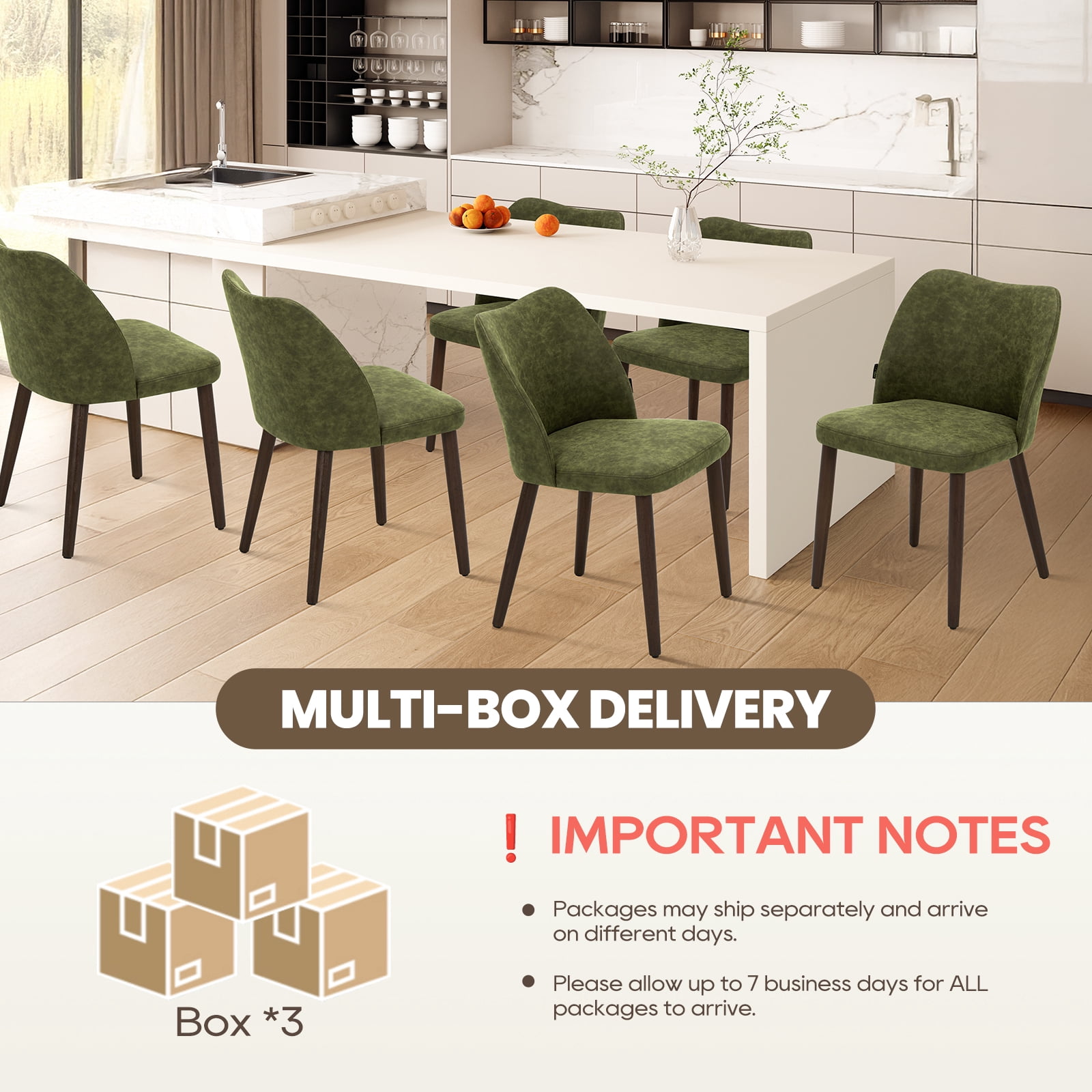EOP Upholstered Dining Chairs Set of 6, Mid Century Modern Dining Room Chairs, Fabric Farmhouse Dining Side Chairs with Wood Legs, Armless Kitchen Chairs with Wingback, Green