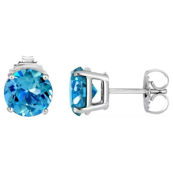 PJ Jewelry 4 Ct Round Created Blue Topaz Stud Earrings, 14k White Gold Plated Over Sterling Silver