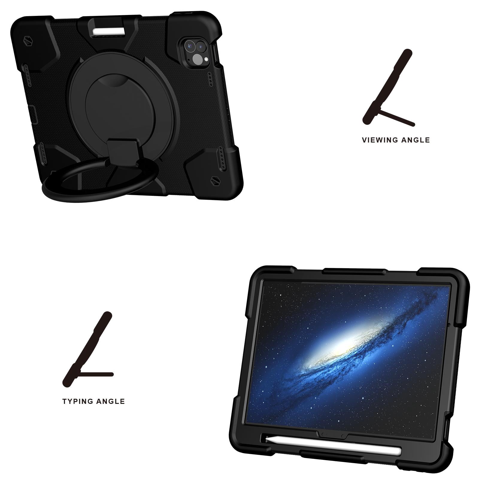 Allytechgroup Rugged Tablet Case for Apple iPad Air 11 Inch M3 2025/ iPad Air 11 Inch M2 2024, with Pencil Holder + Rotating Stand + Shoulder Strap Heavy Duty Protective Drop Proof Kids Friendly Cover
