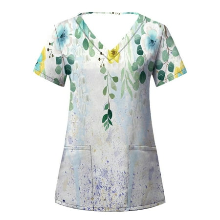 

Scrubs For Women Tops Plus Size Short Sleeve V Neck Protective Suit With Pocket Women s Working Uniform Nursing