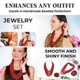 thumbnail image 5 of Handmade Seed Bead Necklace & Bracelet Set - Red Boho Jewelry for Women - Layered Multi Strand Beaded Statement Jewelry w/ Wooden Clasp - Necklace  18" - Strechable Bracelet Christmas Gifts, 5 of 7
