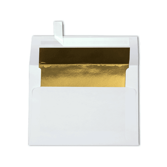 LUXPaper A6 Foil Lined Invitation Envelopes w/Peel & Press, 4 3/4 x 6 1/2, White w/Gold LUX Lining, 50 Pack