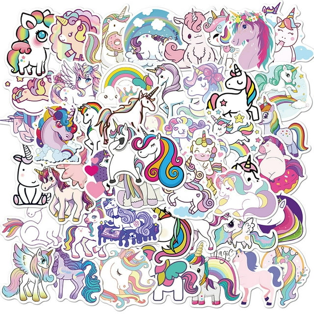 50 pegatinas con forma de unicornio para niños, pegatinas de vinilo impermeables