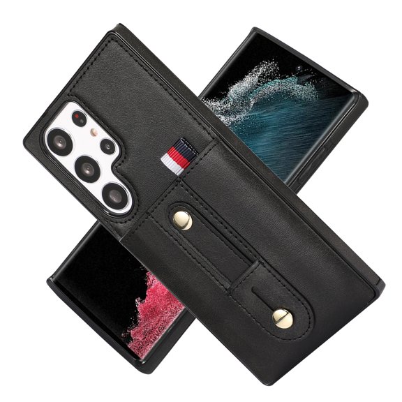 Samsung Galaxy S23 Ultra Wallet Case with Card Holder, Slim Credit Card Slot Holder Case with Strap Kickstand Women Men PU Leather Wallet Case Galaxy S23 Ultra 6.8 inch, Black