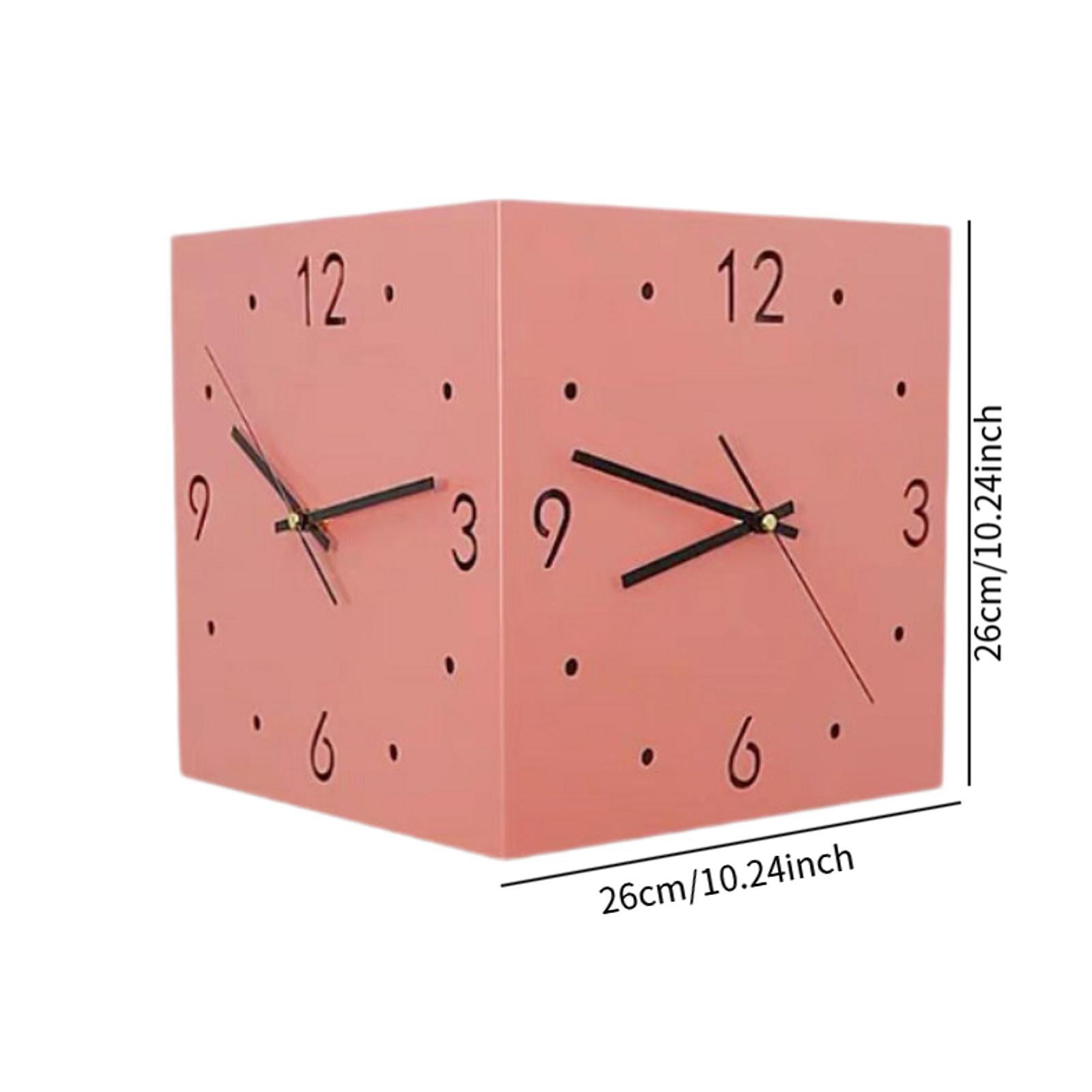 Baoblaze Double Sided Corner Wall Clock Friend Gift for Living Room Hotel Dining Room Pink