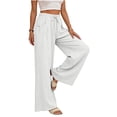 thumbnail image 4 of Guluxicc Summer Casual Wide Leg Trousers for Womens Loose Fit Pants with Buttoned Pockets Elastic Waist Pants for Travel, 4 of 8
