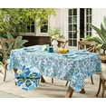 thumbnail image 3 of Fabric Tablecloth, Corfu Mediterranean Blue Paisley, 60 x 102 Inch, Indoor Outdoor Stain and Water Resistant Heavy Weight Table Cover, Shabby Chic Blue Floral, 3 of 6