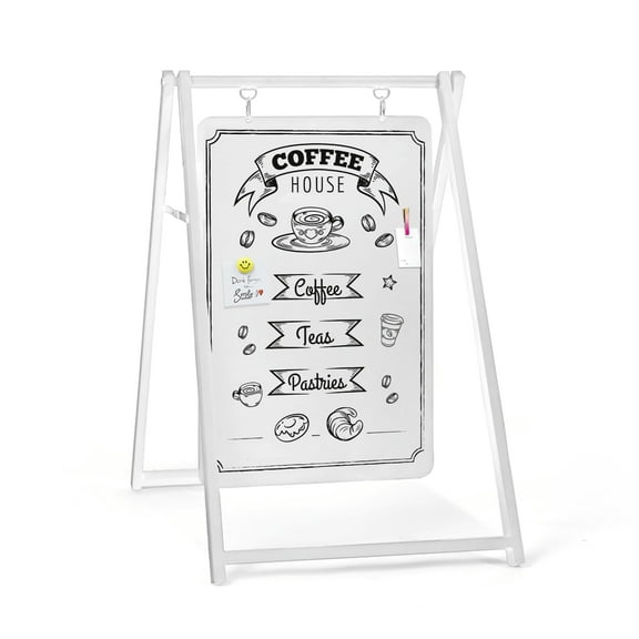 Ilyapa Modern Magnetic Double Sided Swinging Dry Erase Sidewalk Sign - 24 X 38 inch Alternative A Frame Hanging Whiteboard Sandwich Board - White