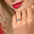 thumbnail image 4 of Gem Stone King 14K White Gold Blue Simulated Opal Solitaire Engagement Ring for Women (0.25 Cttw, Round Cabochon 4MM, Gemstone October Birthstone, Size 7), 4 of 5