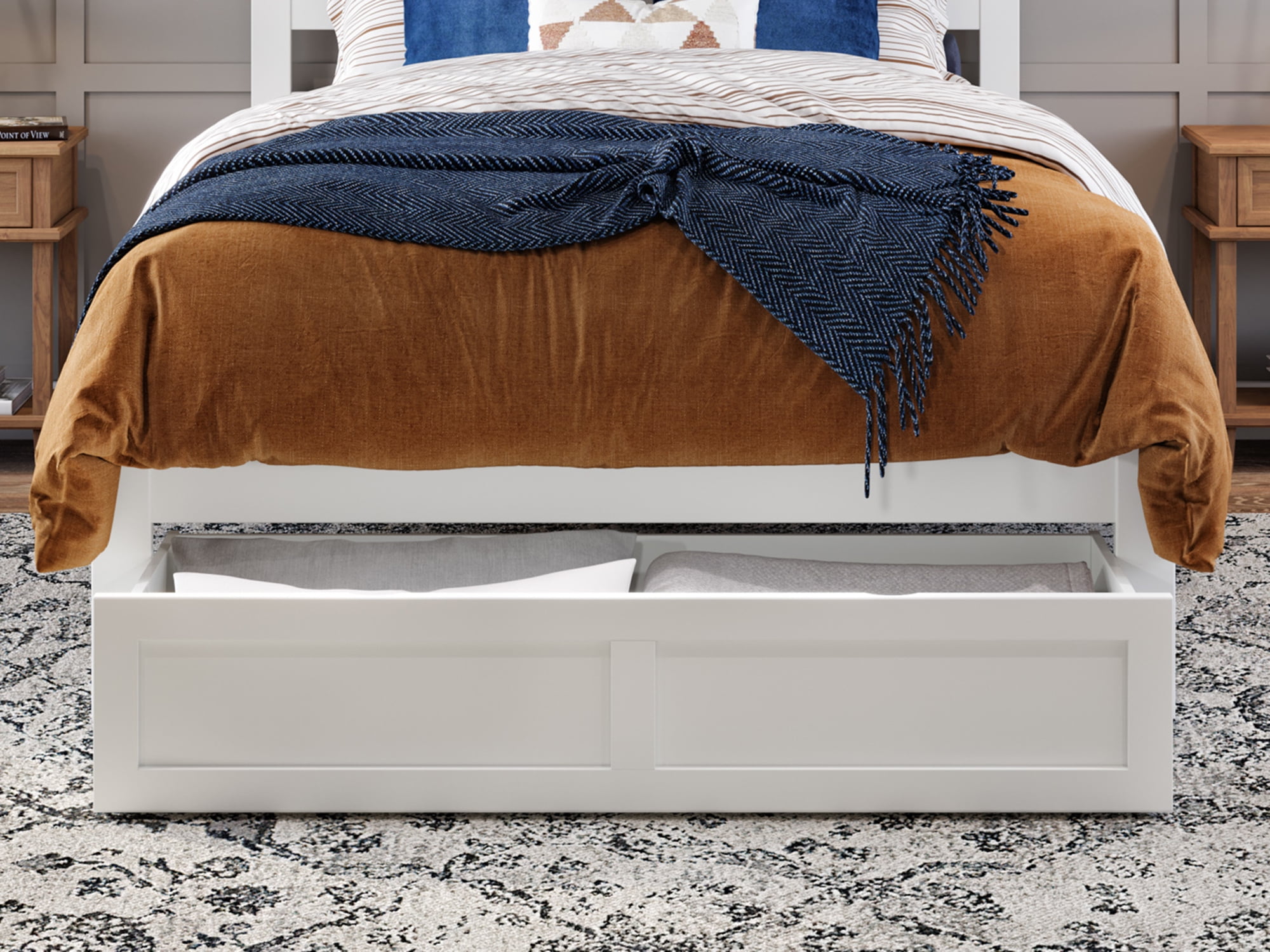 AFI Under Bed Foot Drawer Storage Drawer for Platform Beds, Queen, White