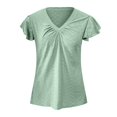 thumbnail image 5 of OSOLU Solid Color Women Tops Ruffle Short Sleeve Summer Casual V-Neck Loose Shirts Fashionable Dailywear, 5 of 5